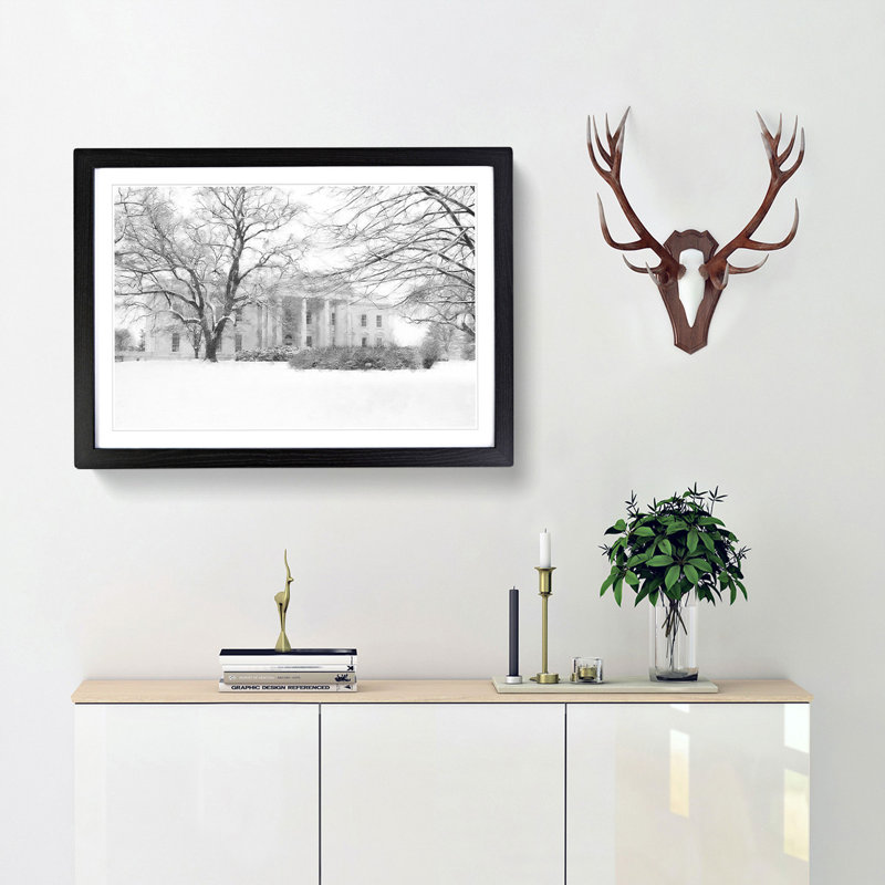 Wintertime View of the White House - Picture Frame Photograph Print, 40cm H x 60cm W x 2cm D, Black Framed