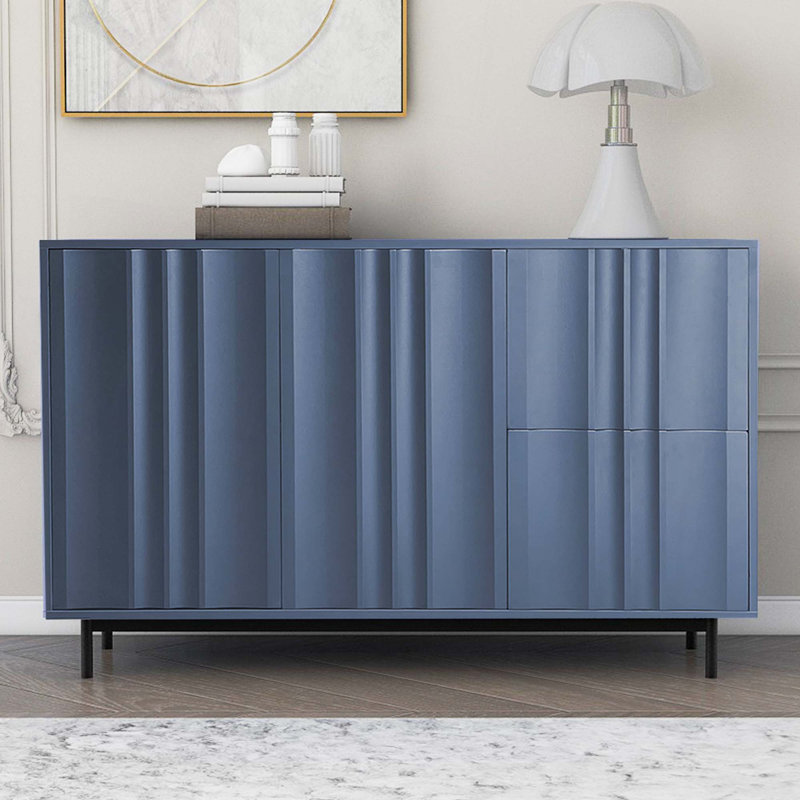 Armoire de rangement à motif de vagues avec 2 portes et 2 tiroirs, Marine