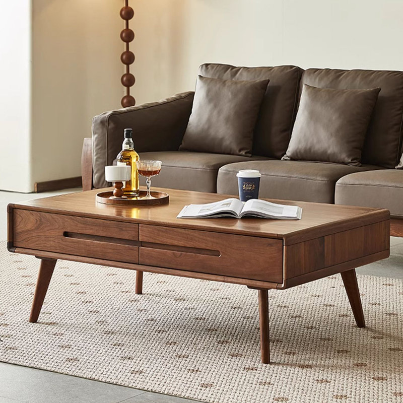 Modern simple black walnut solid wood coffee table, 17.32" H x 51.18" L x 27.55" W
