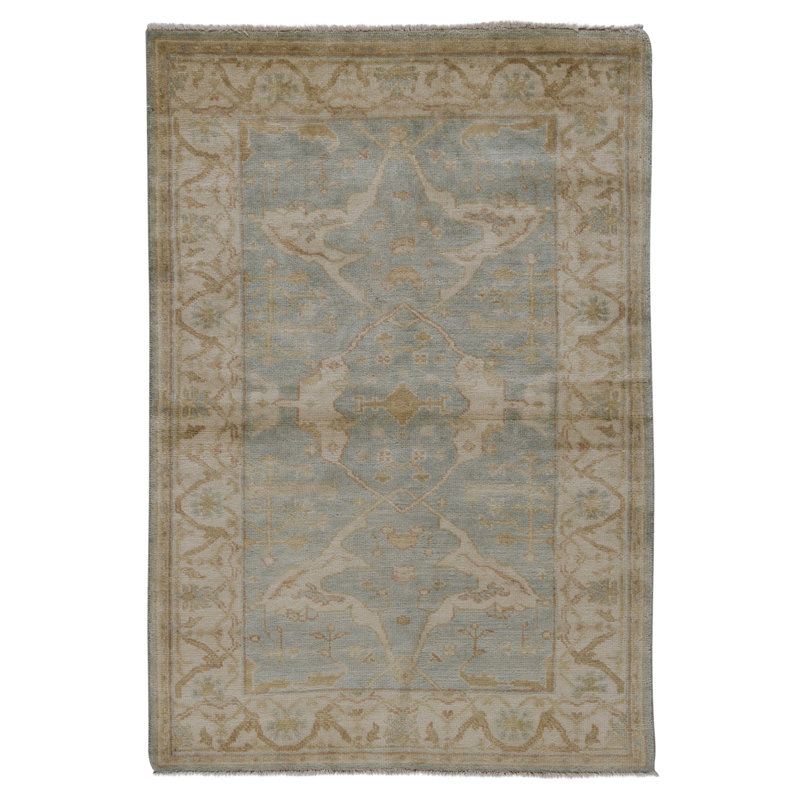 High-Quality Hand-Knotted Light Blue And Ivory Area Rug