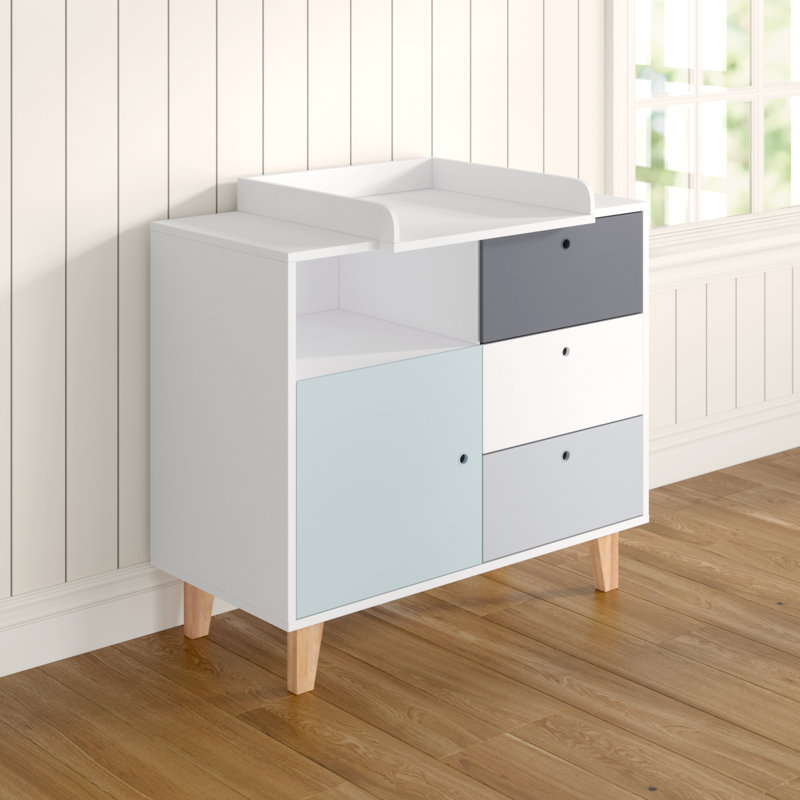 Aleana 3 Drawer Combi Chest, Sky Blue/White/Grey