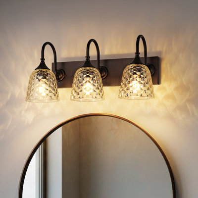 3-Light Dimmable Vanity Light With Geometric Patterned Glass