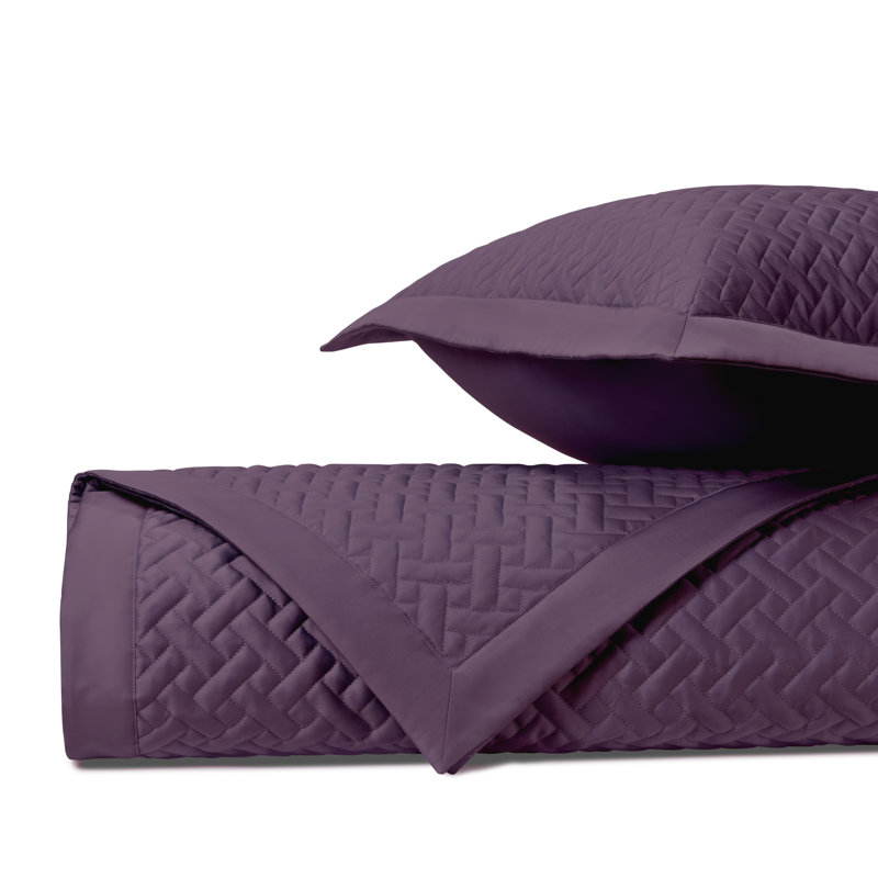 Basketweave Quilted Sateen Coverlet Set, Twin Quilt + 1 Standard Sham, Purple