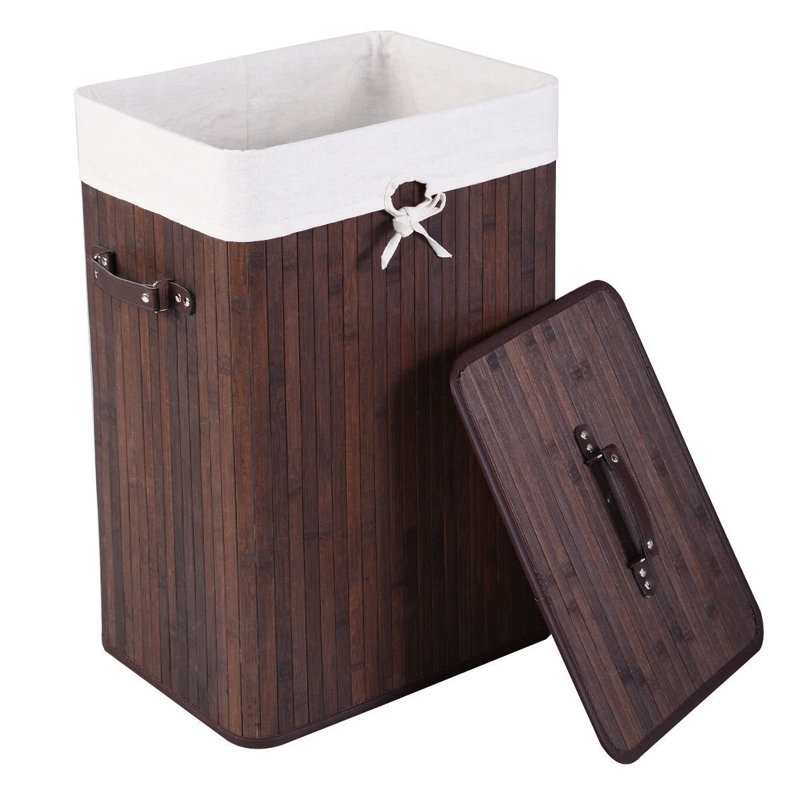 Panier à linge en bambou avec poignée et couvercle 23,6 po x l 15,7 po x P 11,8 po, 19 gal, Noir