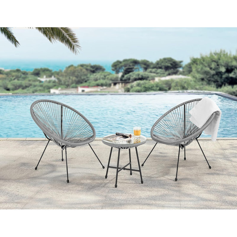 17 Stories Alyssya Natural Acapulco Styled Egg Shape Conversational Garden Bistro Patio Outdoor Set, Grey 
