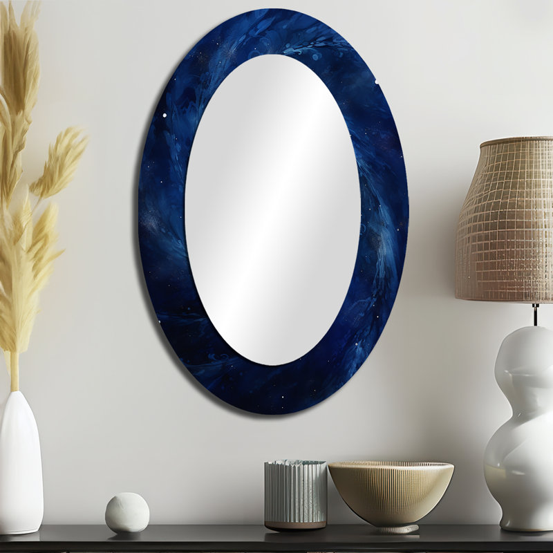 Miroir décoratif ovale bleu en spirale ondulée IV - métal, 36 po x 24 po