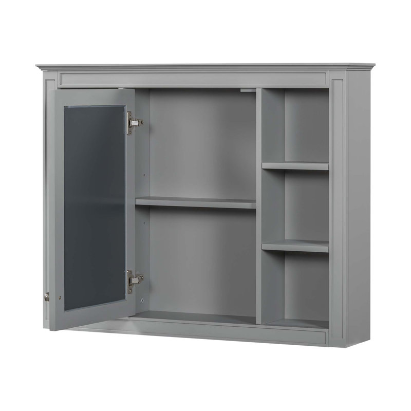Armoire à pharmacie, armoire de rangement murale pour salle de bain, armoire murale moderne avec miroir, armoire à miroir avec 6 tablettes ouvertes, meuble-lavabo non inclus