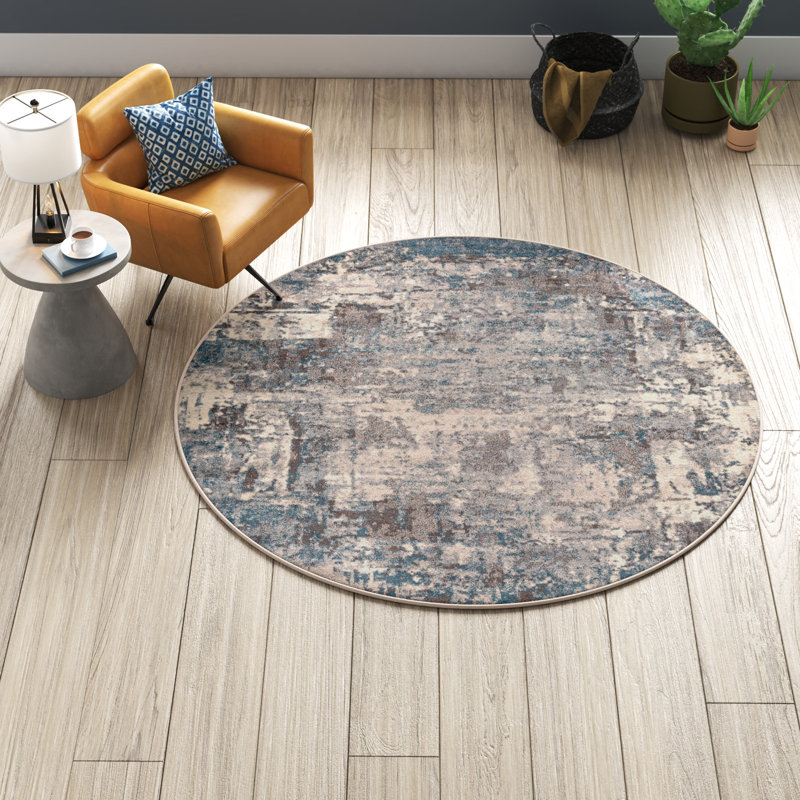Tapis à motif abstrait en polypropylène tissé à la machine Kohut, Rond 7 pi 10 po