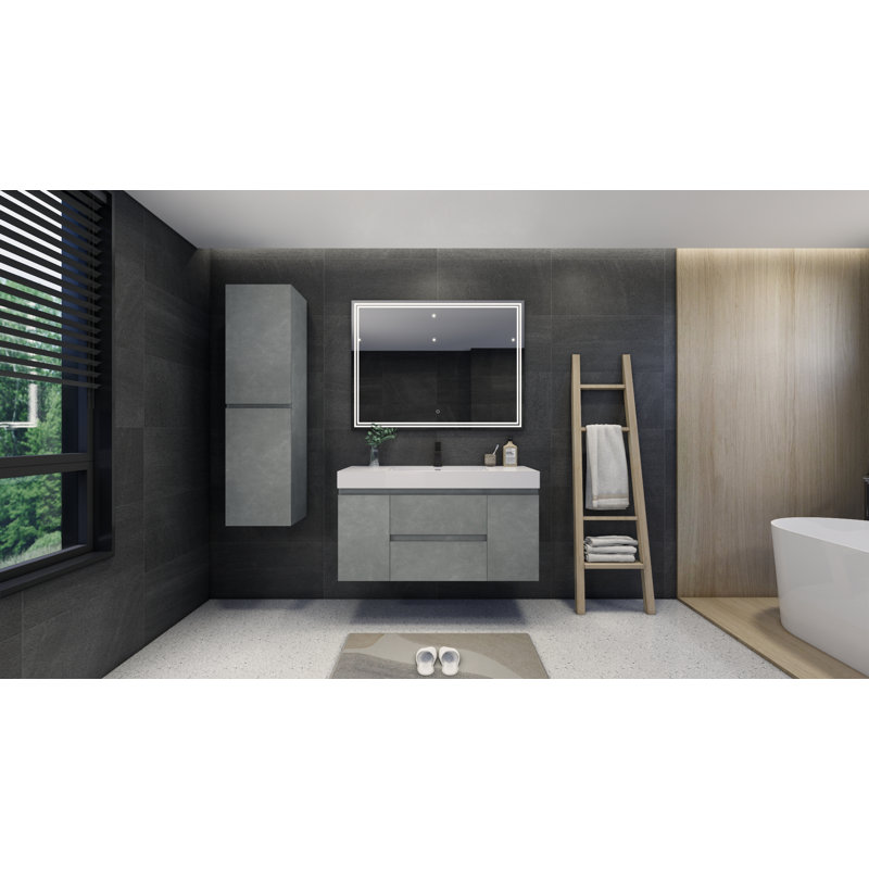 Base de meuble-lavabo simple 47 po mural seulement, Gris ciment