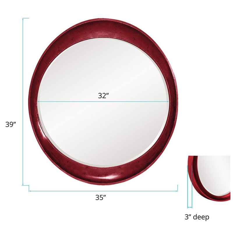 Contemporary Oval Framed Wall Mirror, Burgundy
