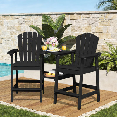 Wolak HDPE Outdoor Adirondack Chair Set With Detachable Tray
