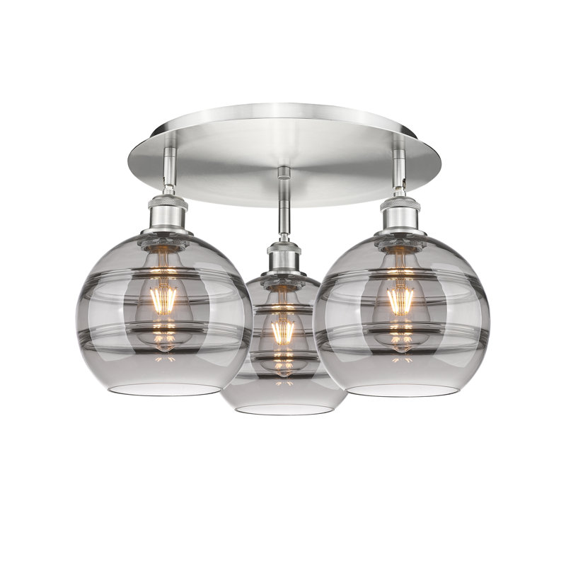 Plafonnier semi-encastré Glassoff, Gris fumée clair, H 10,88 po x l 19,75 po x P 19,75 po, Nickel satiné