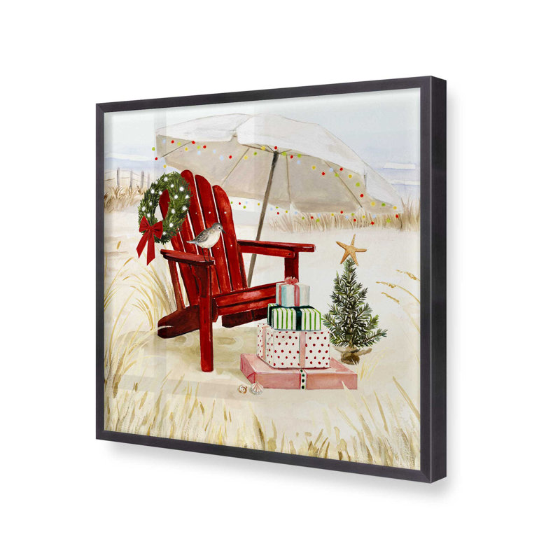 Imprimé de détente des fêtes côtières, H 13,75 po x l 13,75 po, Cadre simple en zinc patiné, bois massif