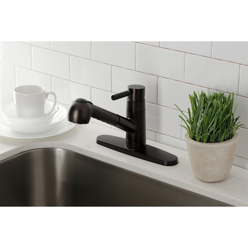 Robinet de cuisine à poignée simple pull out Gourmetier, Bronze huilé