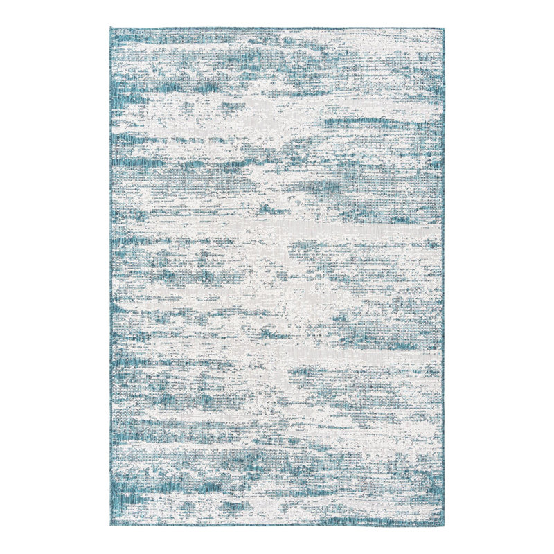 Teal Cartago Indoor/Outdoor Modern Rug, Rectangle 5'3" x 7'10"