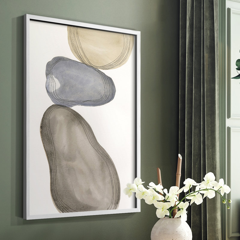 River Rocks Contour II Framed Print - Solid Wood, White, 10" H x 8" W