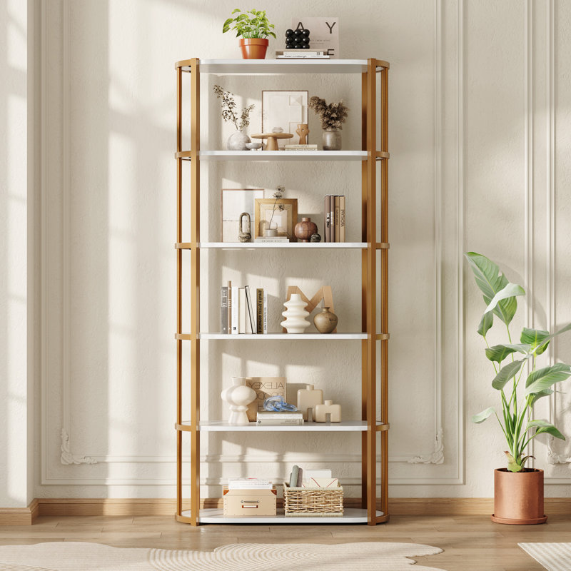 71 Inch Industrial Wooden Bookshelf - 6 Tier Tall Bookcase, Metal Frame Large Storage Shelf for Bedroom Home Office Kitchen Living Room