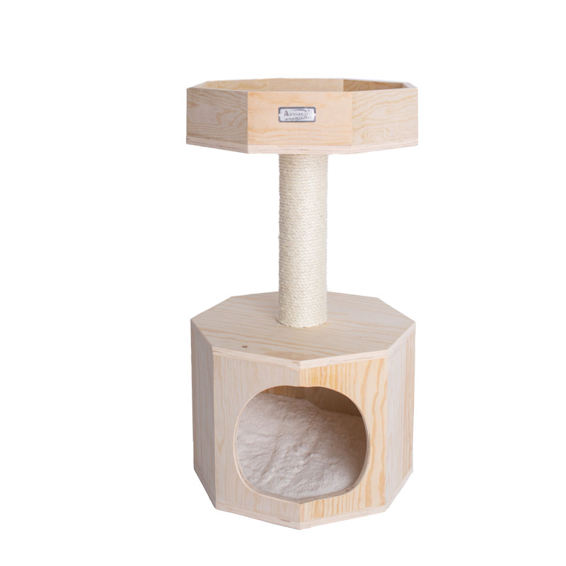 29-Inch Natural Wood Cat Tree with Sisal Rope