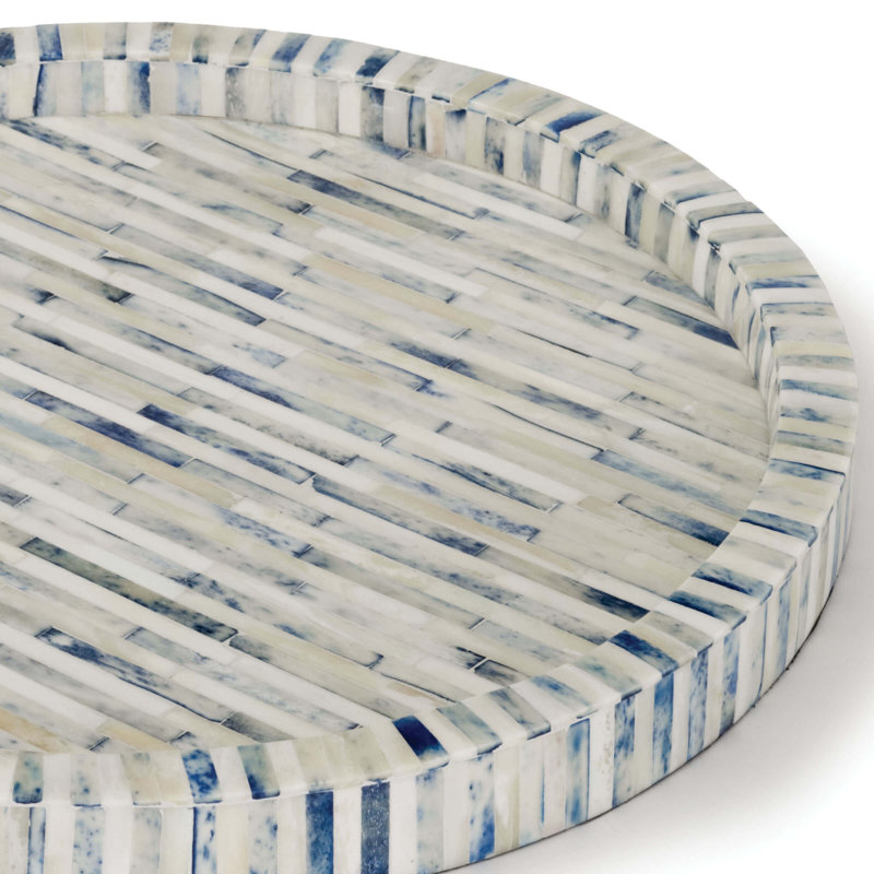 16-Inch Round Bone and Indigo Tray