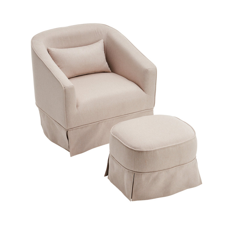 Sharolynn Linen Swivel Barrel Chair with Ottoman - Thumbnail 2