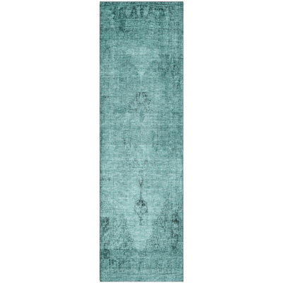 Premium Machine Washable Kiyondrea Teal Rug
