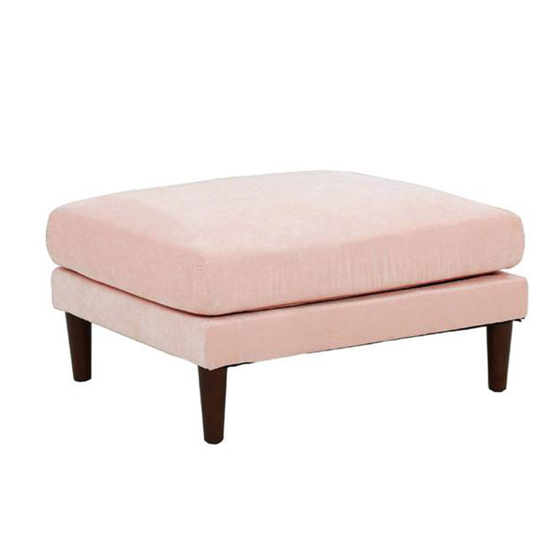 Emily 32 Inch Modular Ottoman, Box Cushion Seat, Wood Legs, Blush Pink Polyester Blend