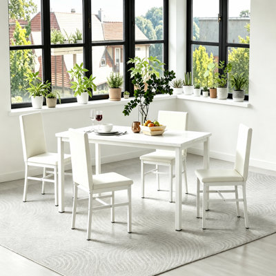 5-Piece Modern Dining Set, Rectangular Kitchen Table With 4 PU Upholstered Chairs, Multi-Purpose Compact Dining Furniture For Small Space & Apartment