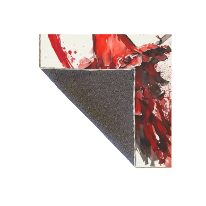 Tapis décoratif à motif de jupe rouge lavable à la machine, Rectangle 3 pi 3 po x 4 pi 11 po