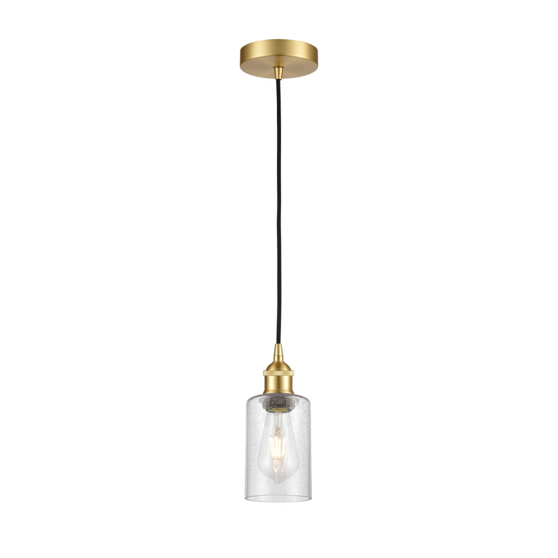 Luminaire suspendu cylindrique à 1 lumière Ervine, Grainé, Or satiné