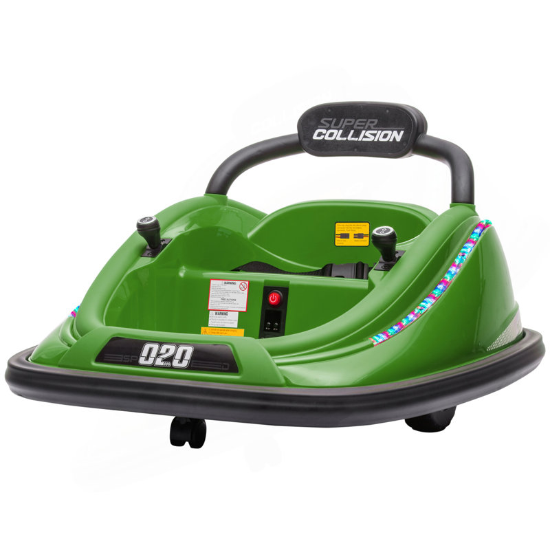 12V Toddler Bumper Car With Remote Control, 360° Rotation Kids Electric Ride-On Toy, Twins Motor, Colorful LED Lights, 3 Songs , Green