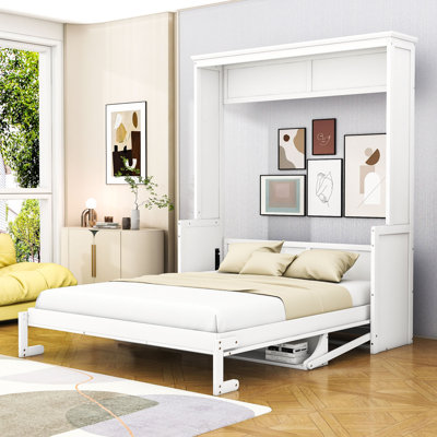Queen Size Murphy Bed with Convertible Shelf and Headboard