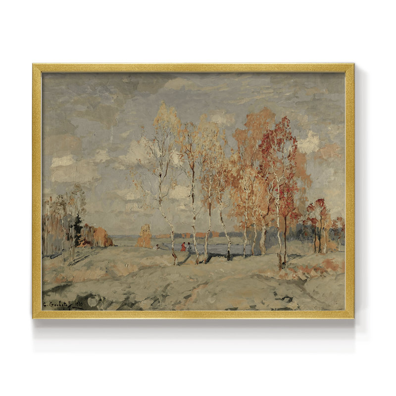 Paysages rétro-dxcv-impression encadrée - reconstituable, H 22 po x l 28 po, Or