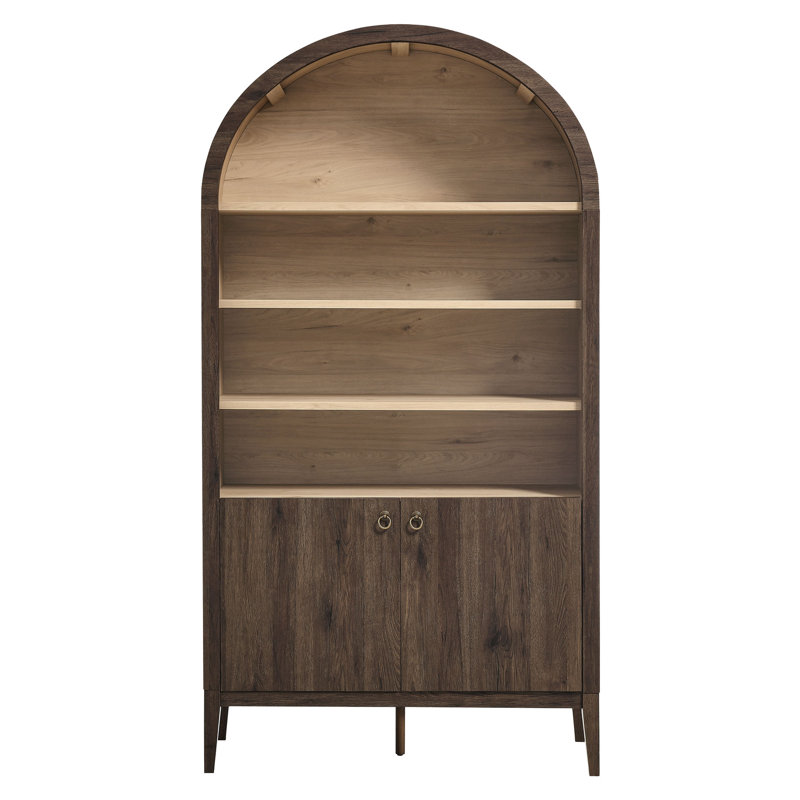 Nolan 74" Tall Arched Storage Display Cabinet Bookshelf, Dark Walnut