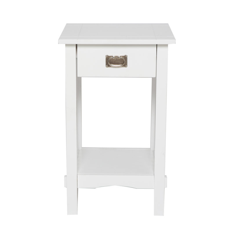 Solid Wood End Table with Storage, White