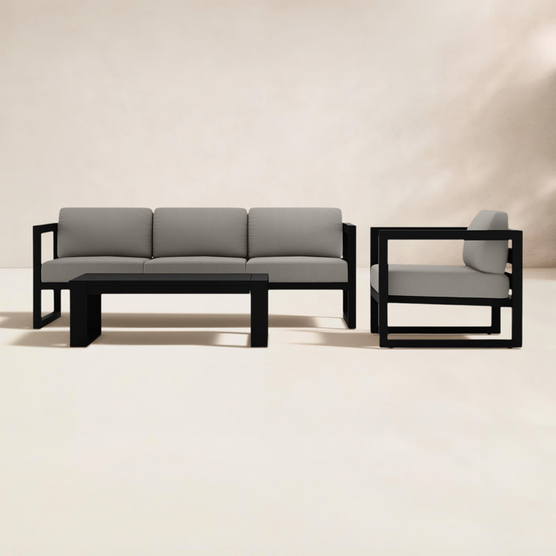 Avion Outdoor 3 - Piece Conversation Set, Canvas Charcoal Sunbrella® Canvas, Black
