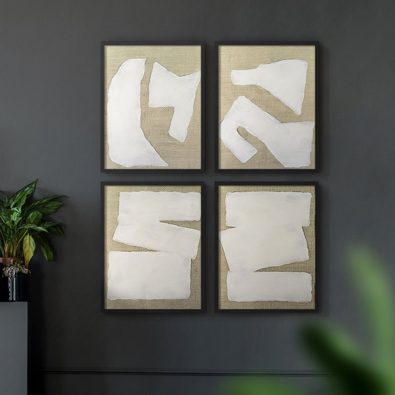 «Wabi Sabi Linen I», ensemble de 4 reproductions encadrées, H 14 po x l 44 po