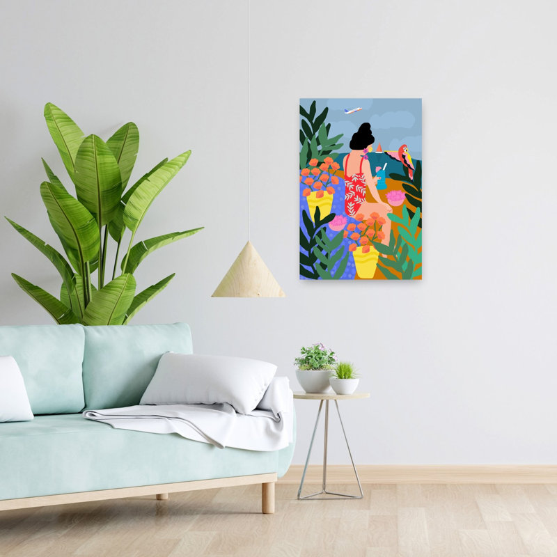 Art mural abstrait contemporain vacances tropicales, H 24 po x l 16 po