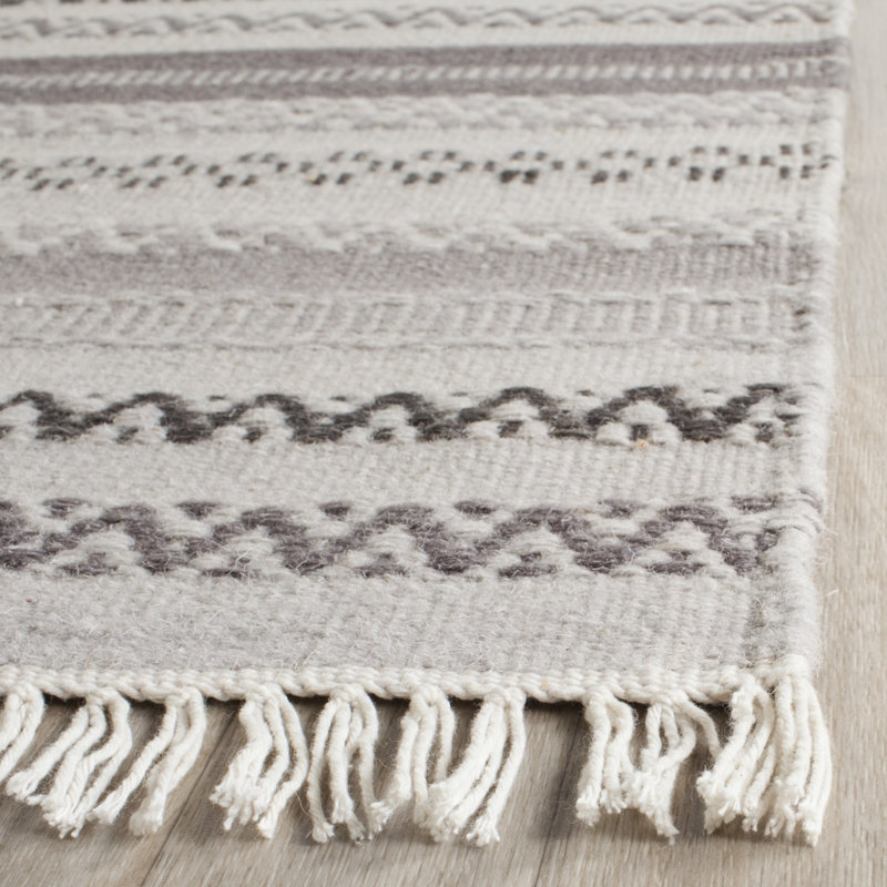 Tapis gris en laine / coton tissé à la main Liara, Rectangle 4 pi x 6 pi