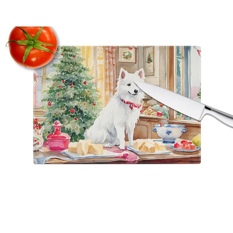 Japanese Spitz Christmas Cookies Glass Cutting Board