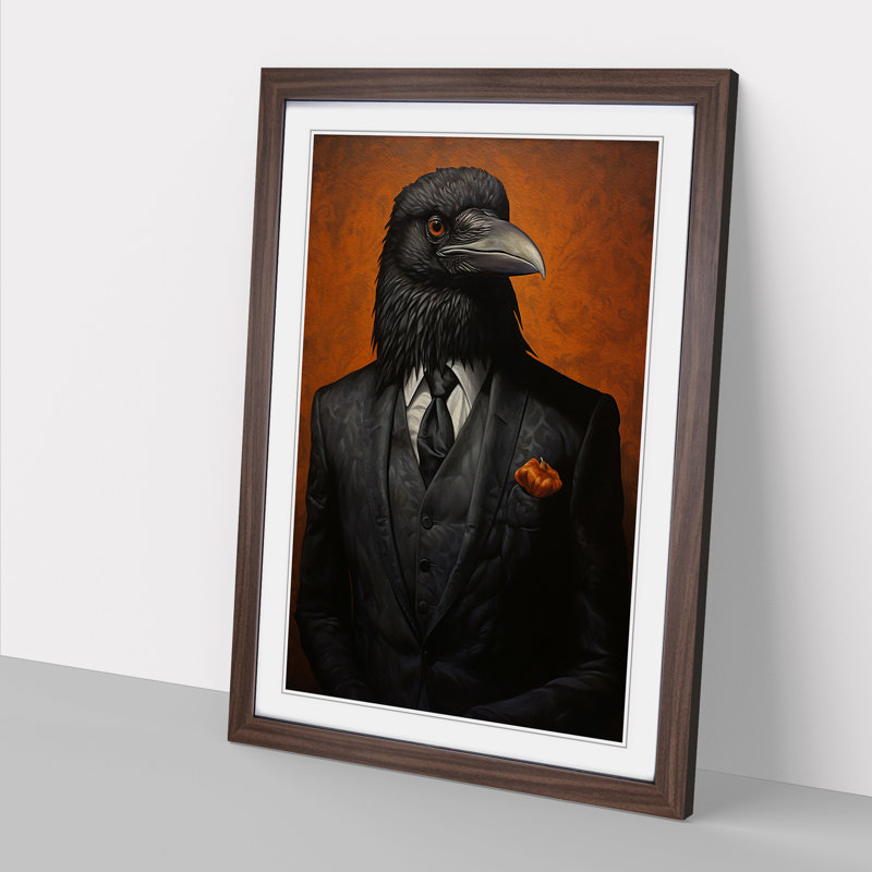Raven in a Suit Painting - Framed Print, Walnut Framed, 64cm H x 46cm W x 2cm D