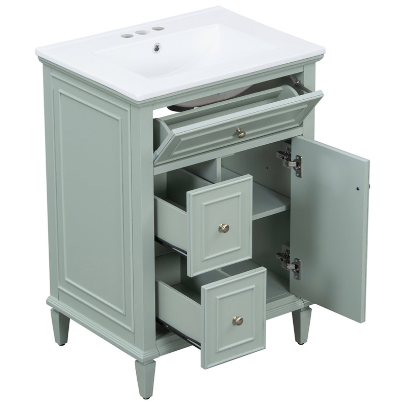 Meuble-lavabo 24 po avec lavabo, Vert, Doré, 24"