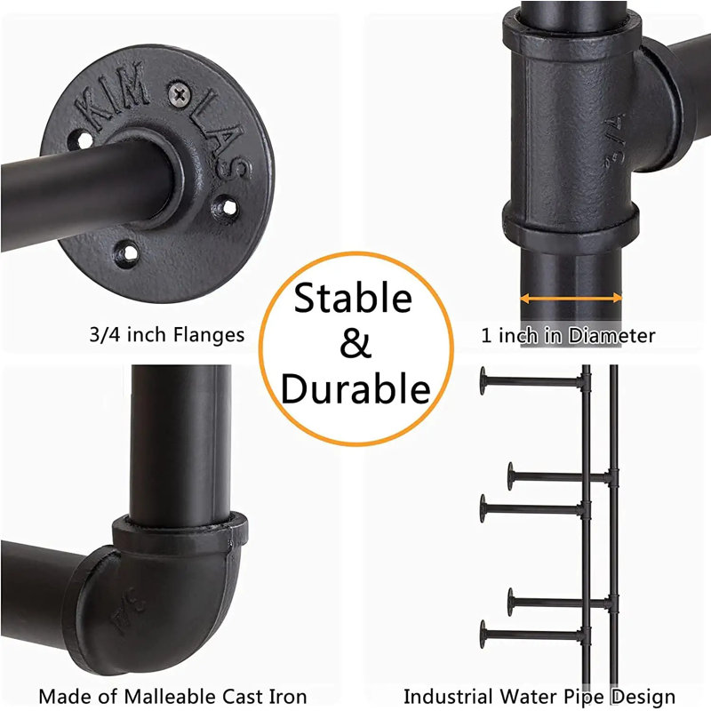 4 Tier Farmhouse D.I.Y Iron Pipe Shelf Wall Mount Open Bookshelf (Wooden board not included), 4 Tier