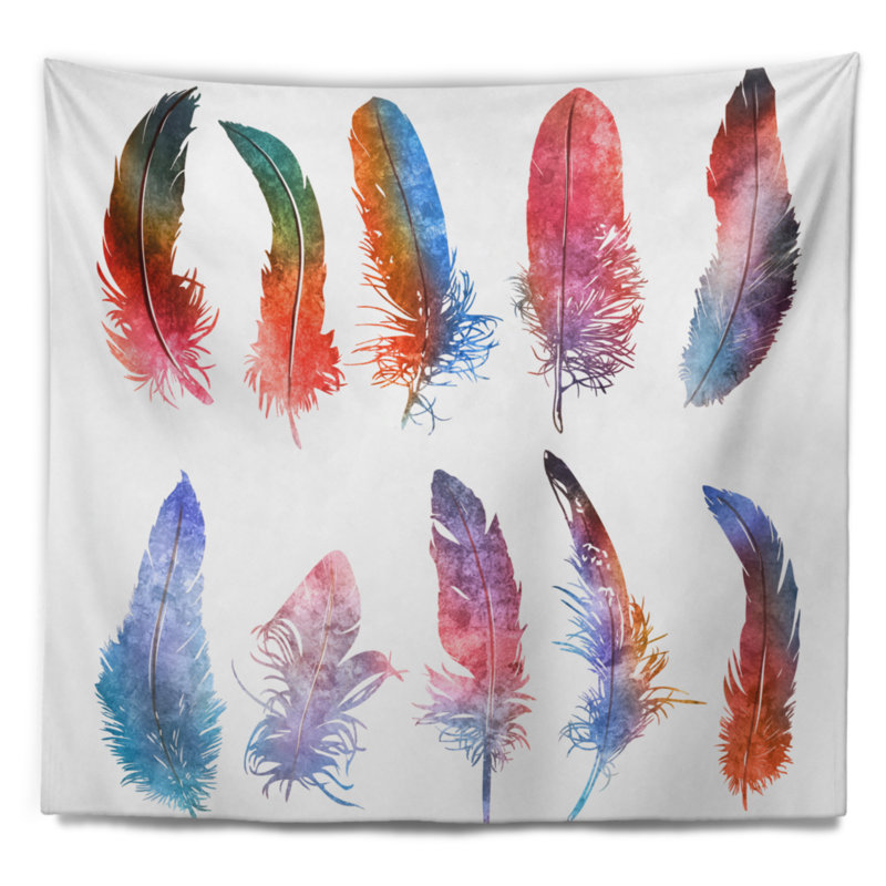 Tapisserie de plumes d'arc-en-ciel Floral, H 50 po x l 60 po