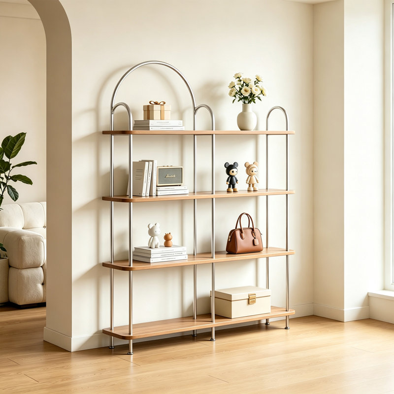 Arched Metal Frame Wood Display Shelf