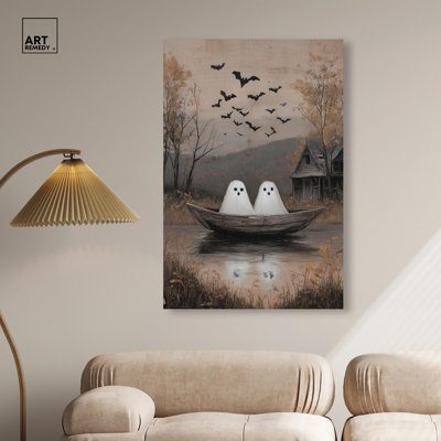 "Deux fantômes dans un bateau", reproduction d'art sur toile d'Halloween par Art Remedy, 30 x 45
