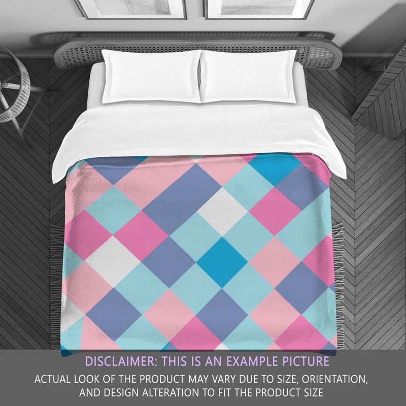 Polyester Comforter, Twin Comforter, Blue/Pink Argyle