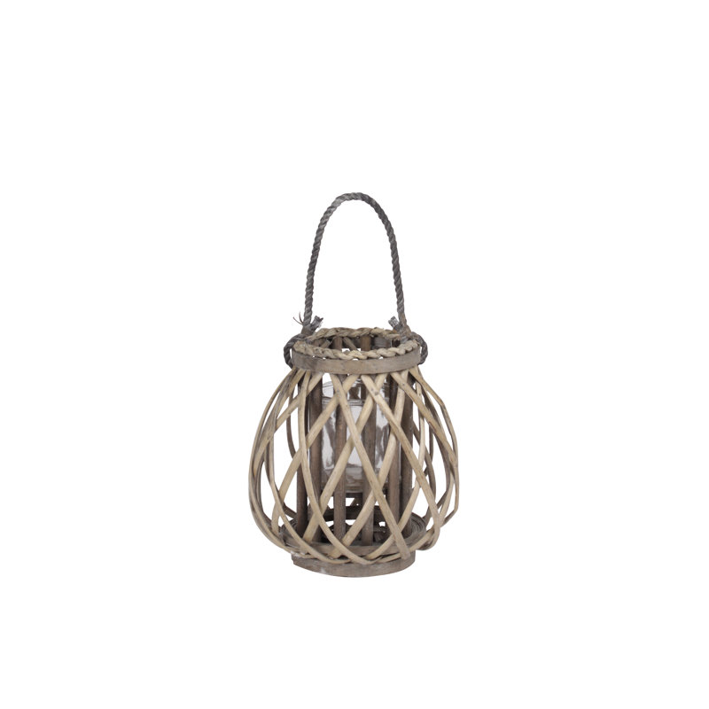 Lanterne ronde en bambou bellied, H 10,25 po x l 9,25 po x P 9,25 po, Brun orme foncé
