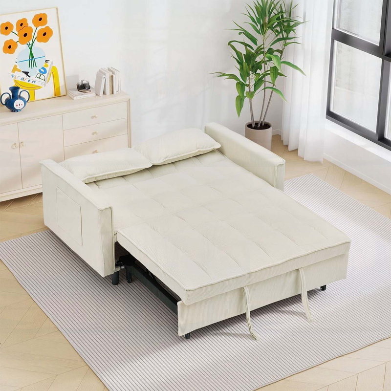 Canapé-lit modulaire en velours côtelé de 54,30 pouces avec causeuse convertible et lit escamotable pour salon moderne
