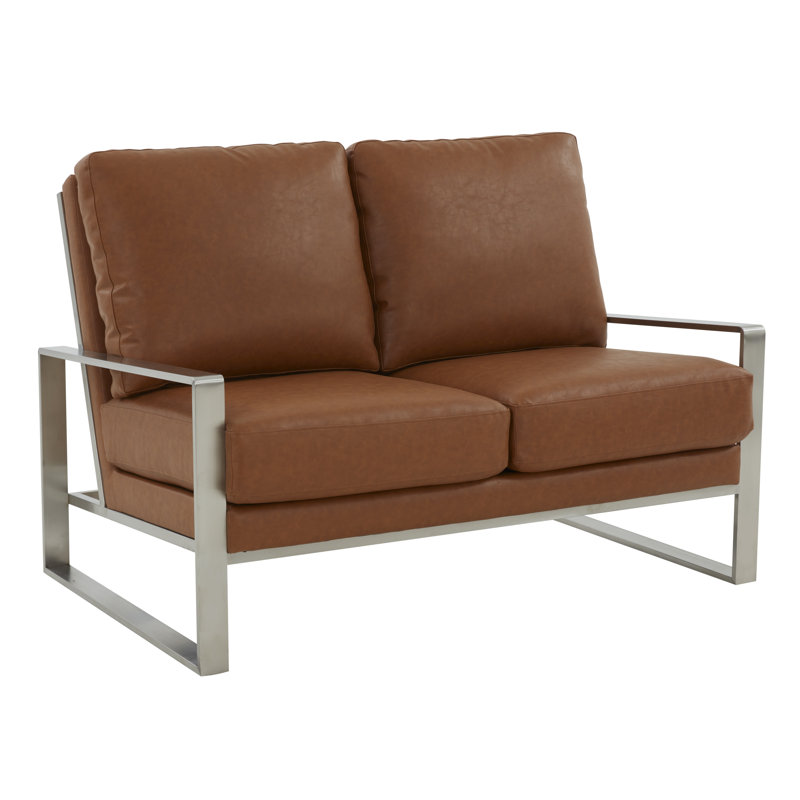 Iosif 53.1" Faux Leather Square Arm Loveseat, Cognac Tan Faux Leather