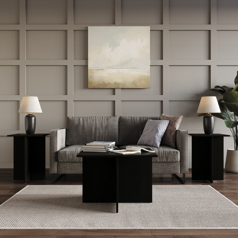 Joliet 3 Piece Coffee Table Set, Black